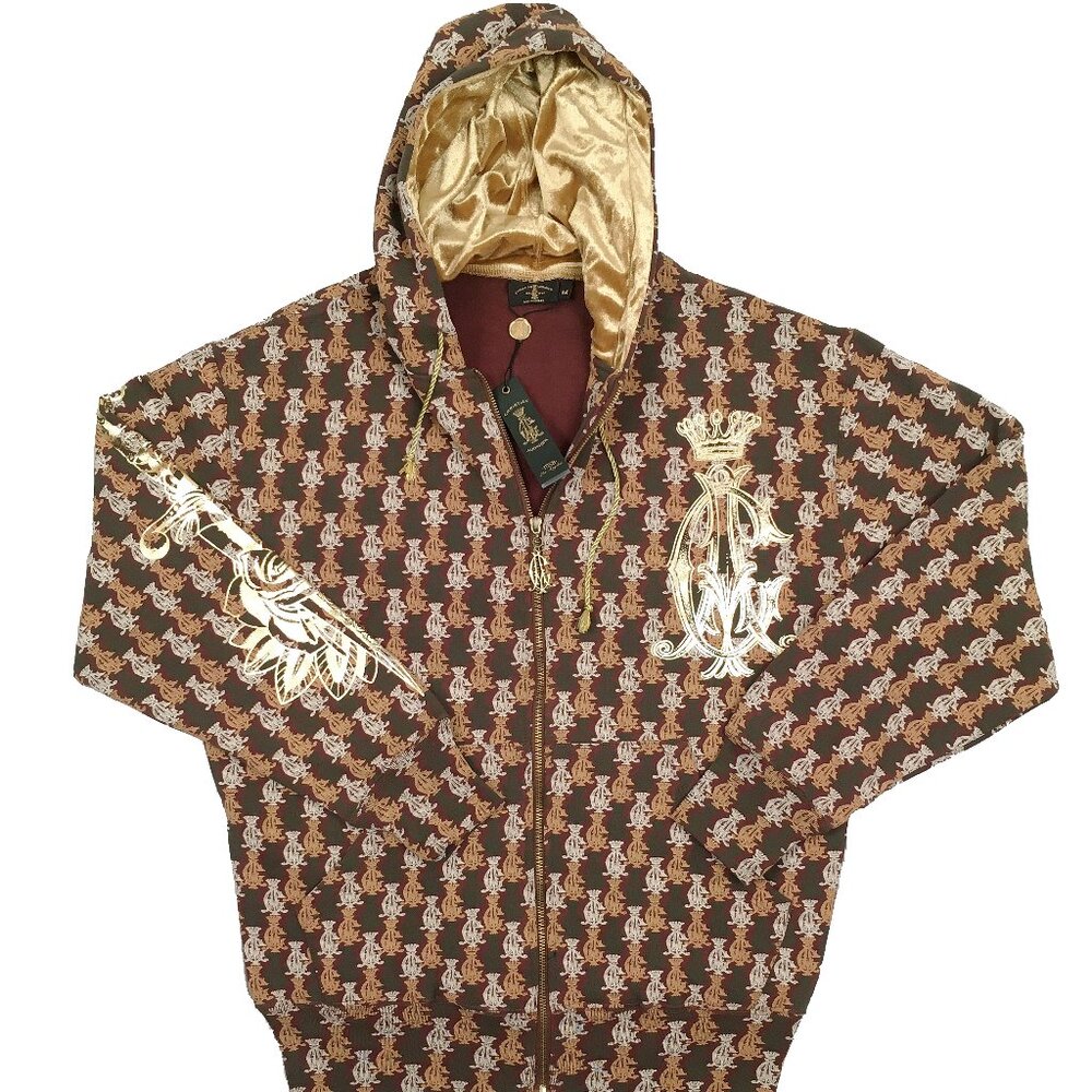 NEW Vintage Christian Audigier Hoodie! M or L Signature Emblems & Big Gold Print